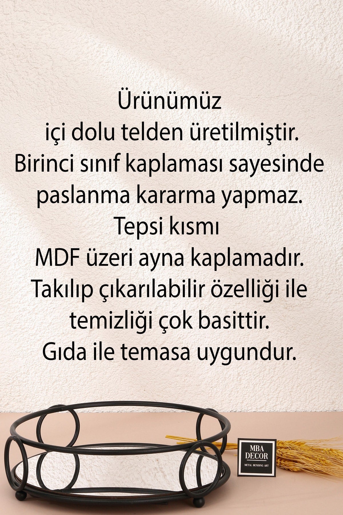 Alyans Yuvarlak Siyah Servis Sunum Tepsisi İkramlık Hediyelik Dekorasyon Organizer 24cm Sofra Mutfak