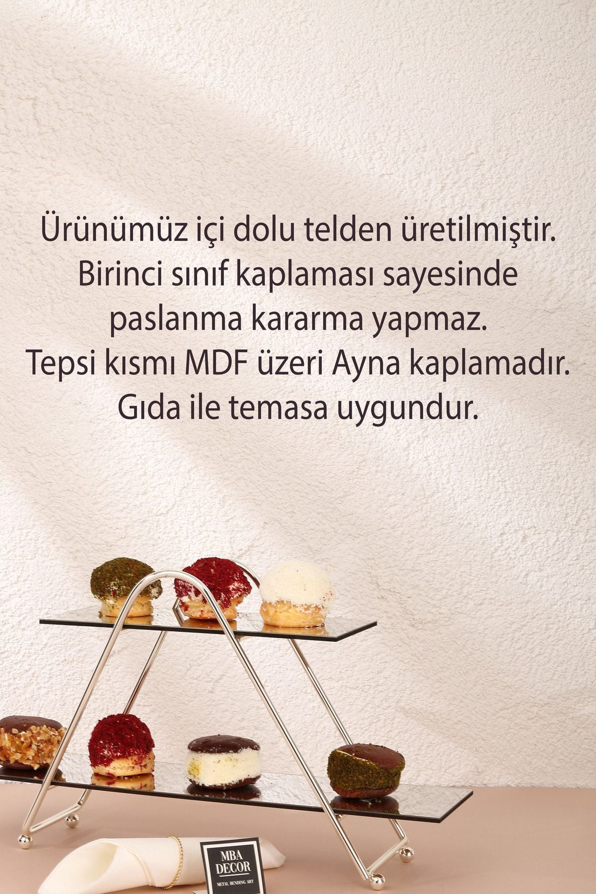 Üçgen Gümüş Aynalı Kahve Yanı Sunumluk Hediyelik Dekorasyon İkramlık Organizer MDF Ahşap 26