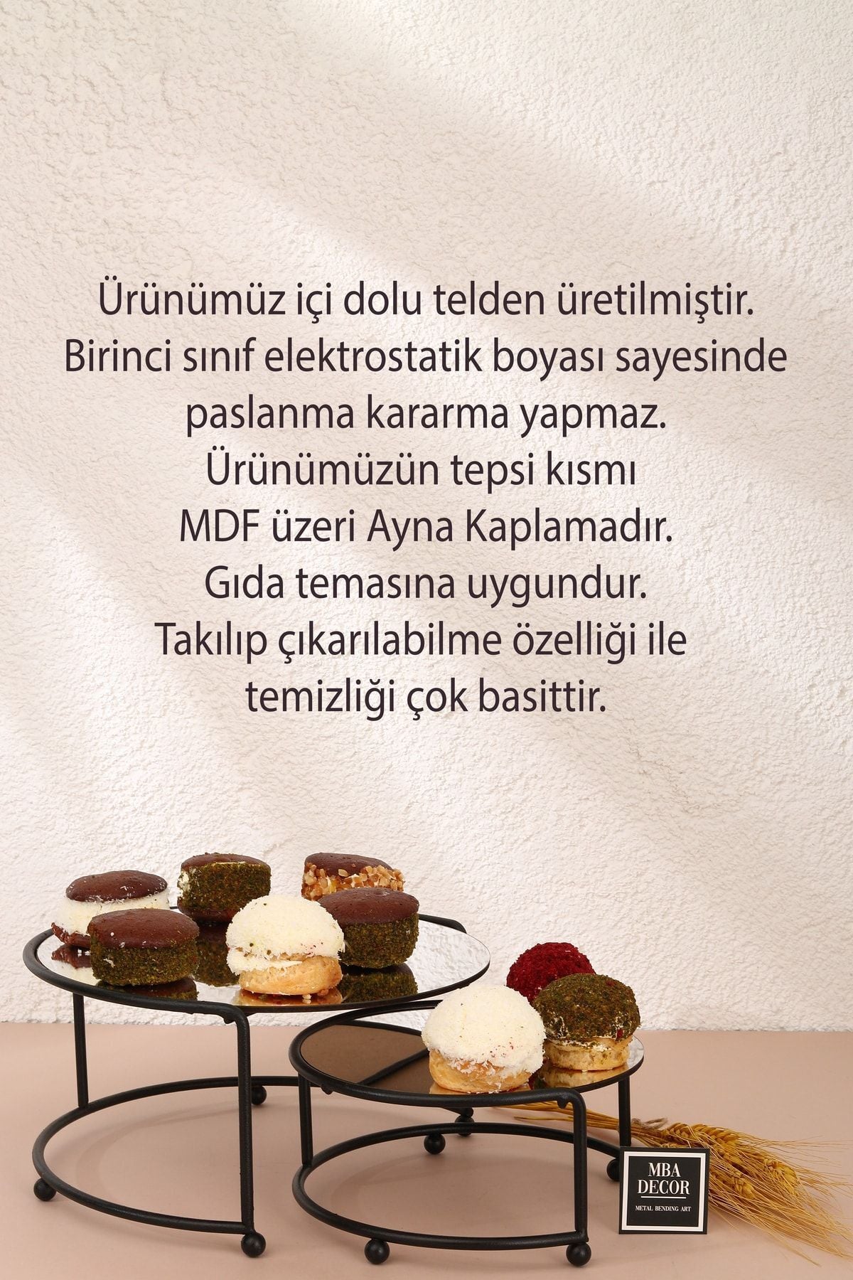 Yuvarlak İkili Siyah Siyah Kahve Yanı Sunumluk Hediyelik Dekorasyon İkramlık Organizer MDF Ahşap 26