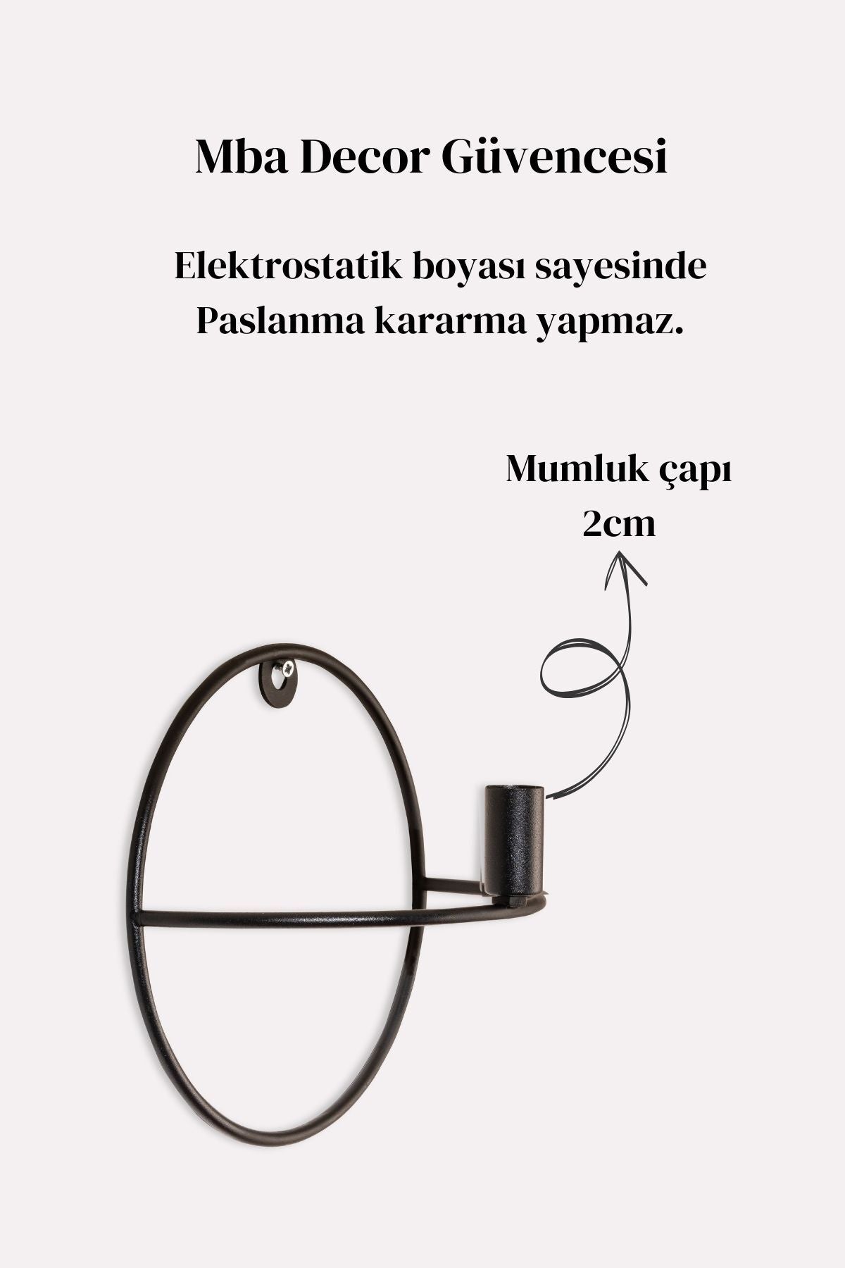 Daire Duvar Şamdanı Siyah Metal Tekli Şamdan Mumluk Dekoratif Paslanmaz Siyah Ev Dekorasyon 20 cm