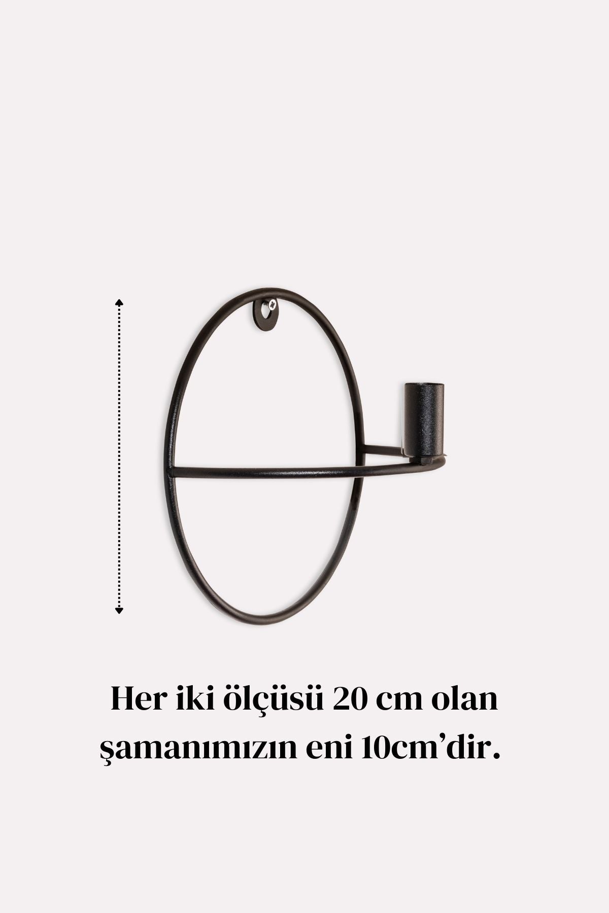 Daire Duvar Şamdanı Siyah Metal Tekli Şamdan Mumluk Dekoratif Paslanmaz Siyah Ev Dekorasyon 20 cm