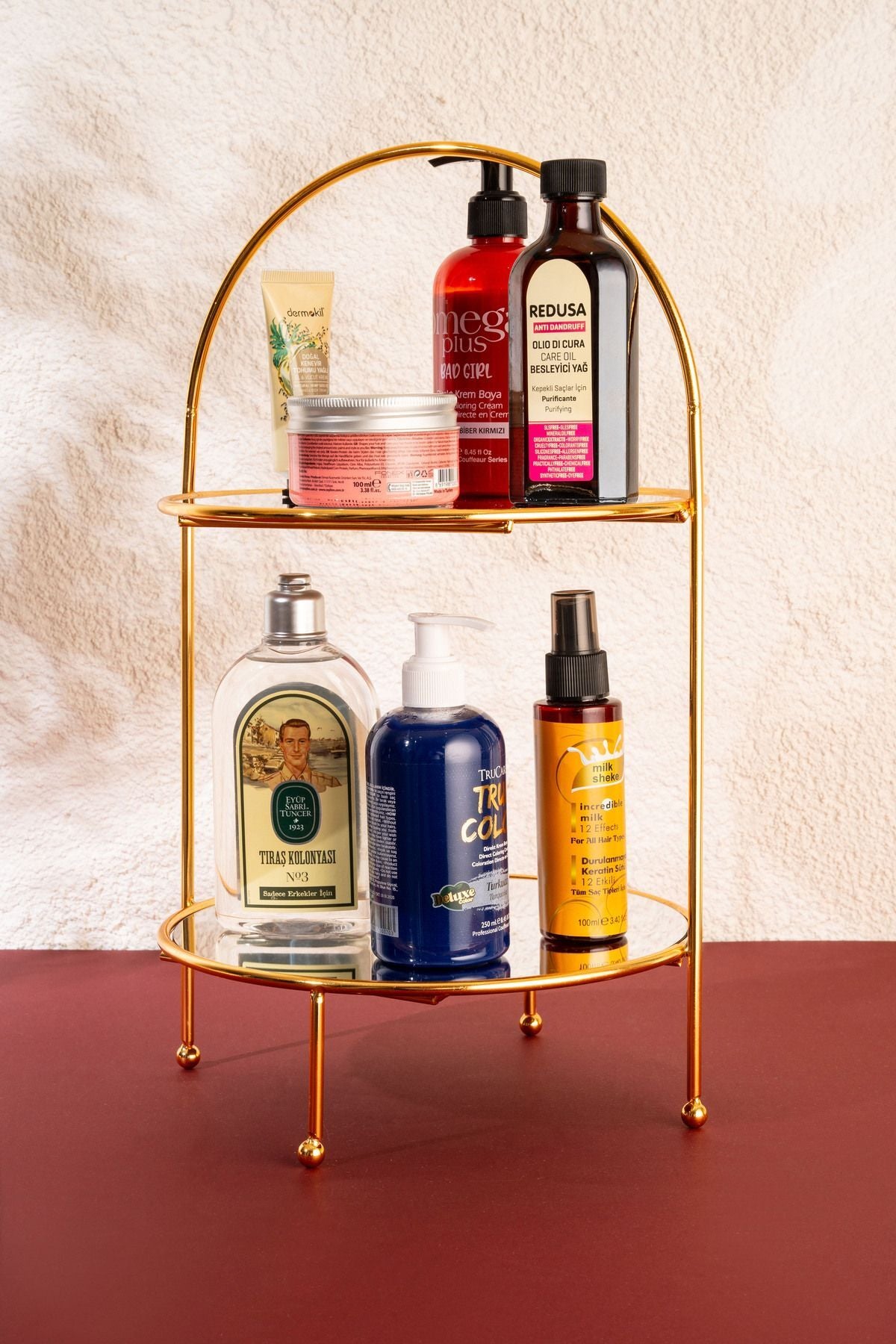 Kubbe Gold Aynalı Kahve Yanı Sunumluk Hediyelik Dekorasyon Ikramlık Organizer Mdf Ahşap 40cm