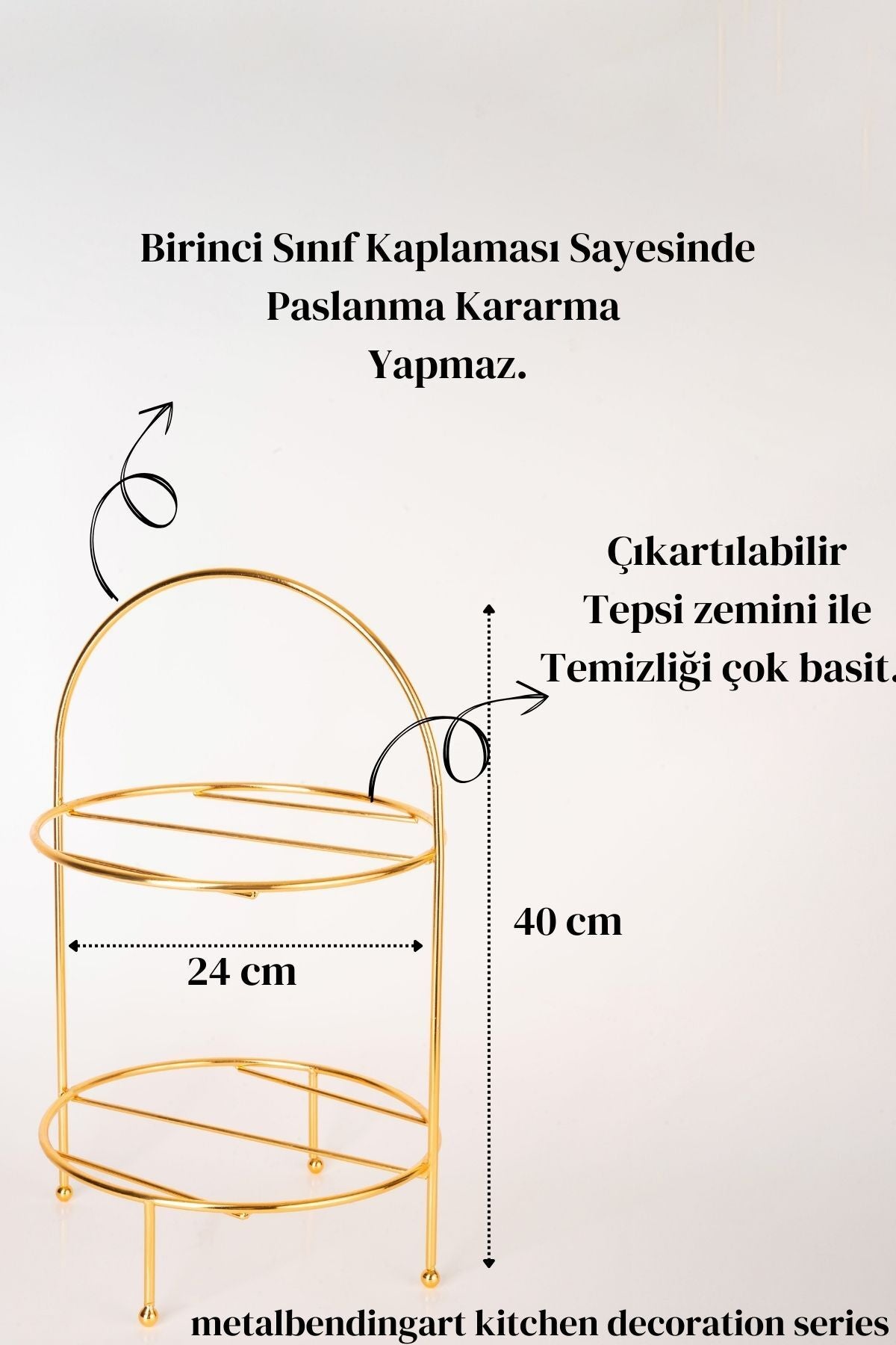 Kubbe Gold Aynalı Kahve Yanı Sunumluk Hediyelik Dekorasyon Ikramlık Organizer Mdf Ahşap 40cm