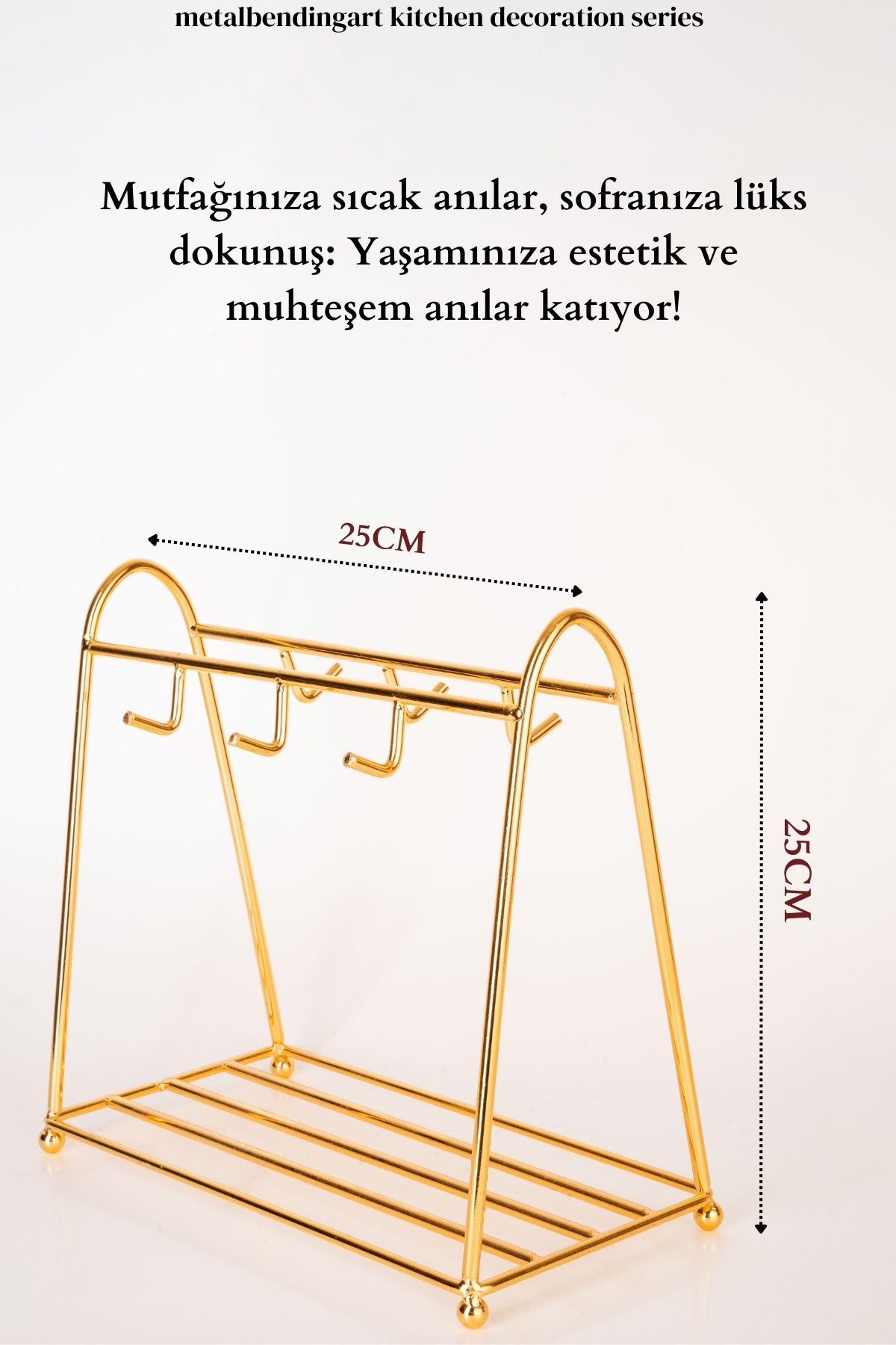 Salıncak Model Gold Kahve Fincanı Kupa Standı Paslanmaz Kaplama Mutfak Düzenleyici Organizer