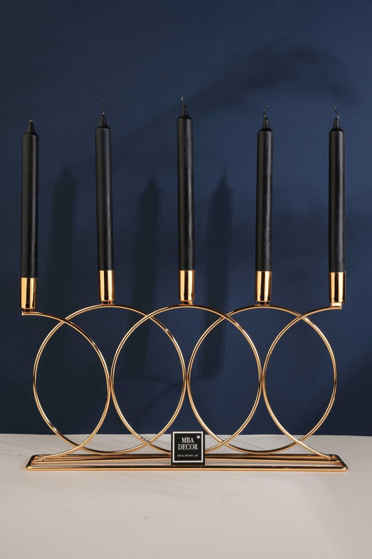 Metal Gold Double Geometri 45cm Masaüstü Şamdan Mumluk Dekoratif Mumluk Paslanmaz Ev Dekorasyon