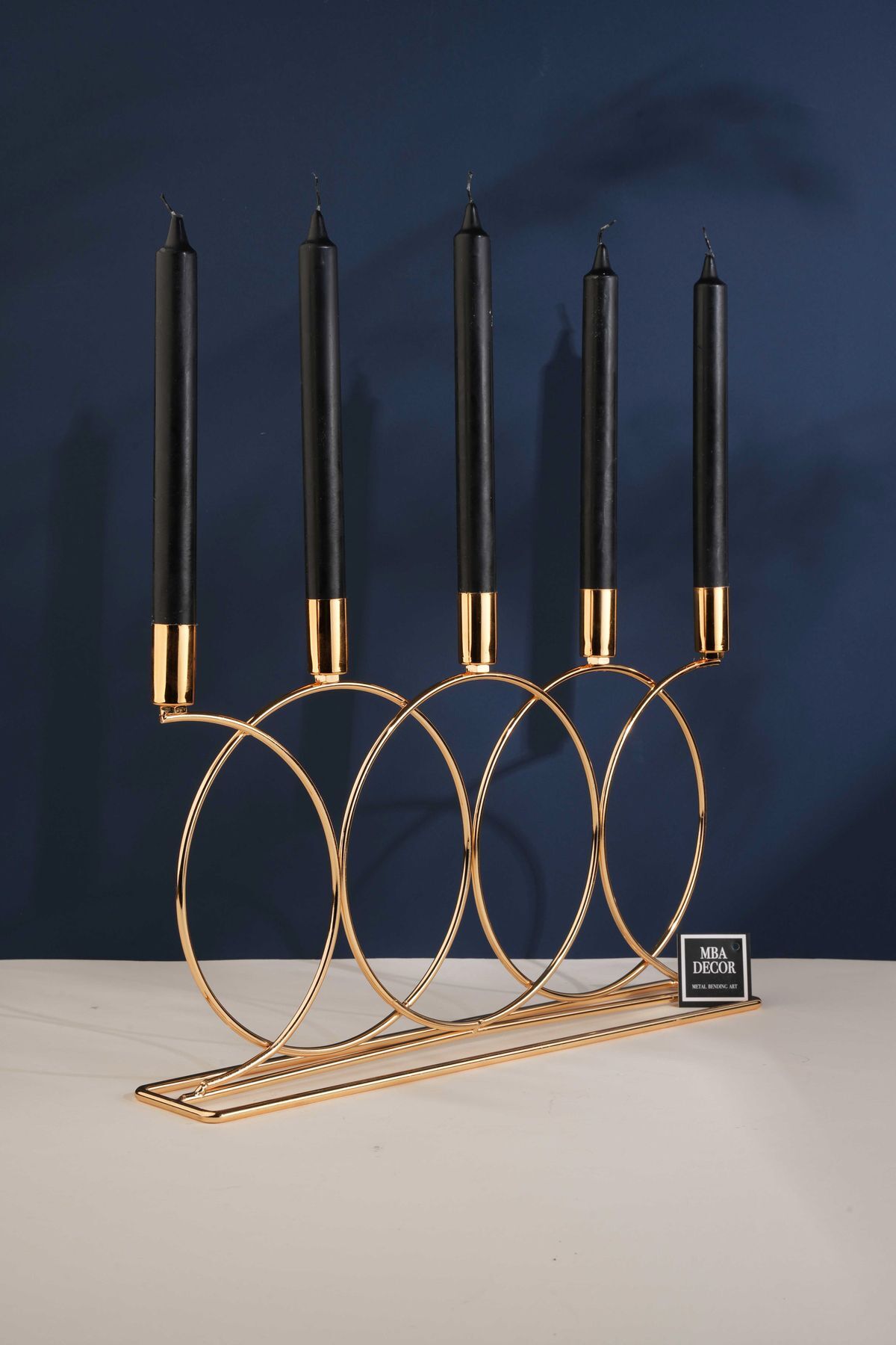 Metal Gold Double Geometri 45cm Masaüstü Şamdan Mumluk Dekoratif Mumluk Paslanmaz Ev Dekorasyon