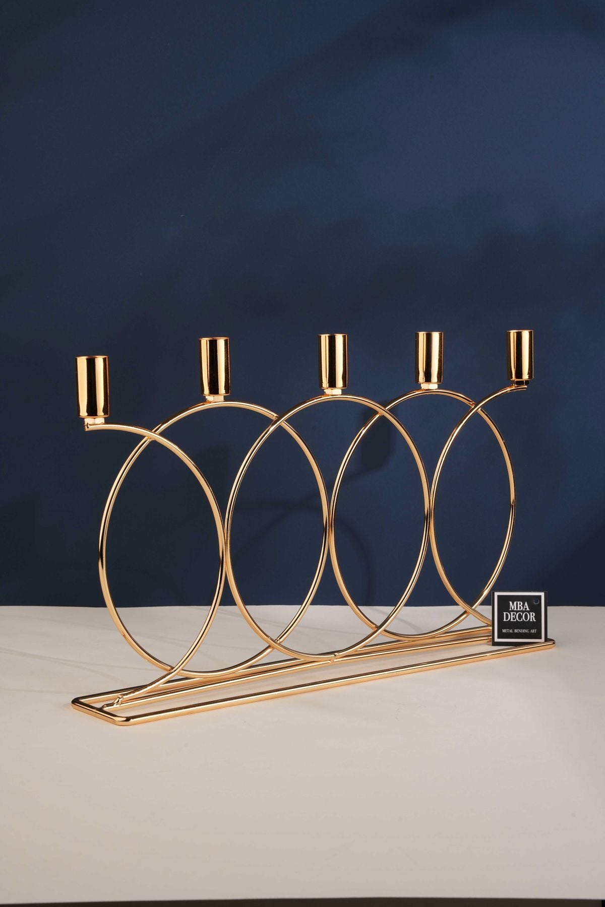 Metal Gold Double Geometri 45cm Masaüstü Şamdan Mumluk Dekoratif Mumluk Paslanmaz Ev Dekorasyon