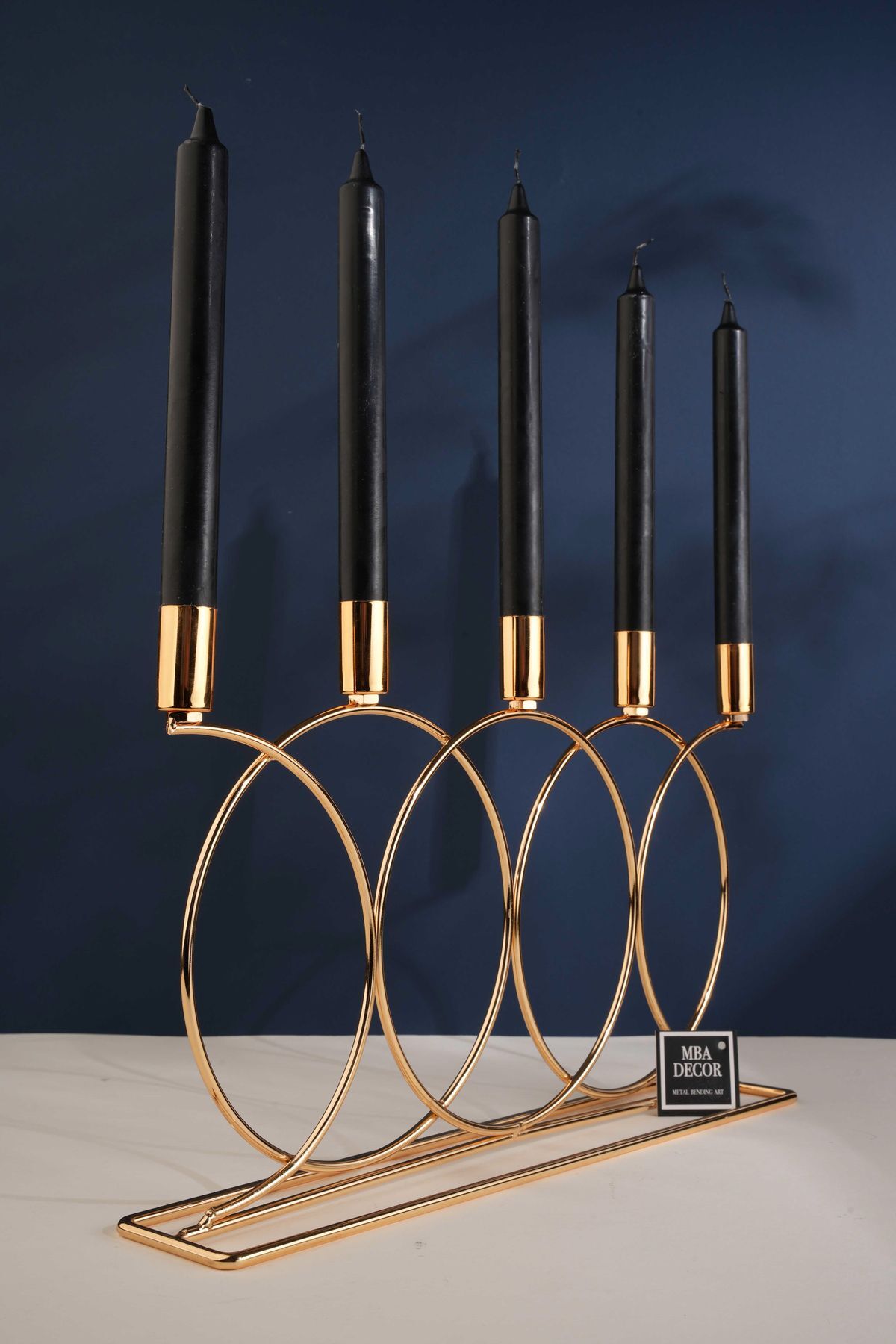 Metal Gold Double Geometri 45cm Masaüstü Şamdan Mumluk Dekoratif Mumluk Paslanmaz Ev Dekorasyon