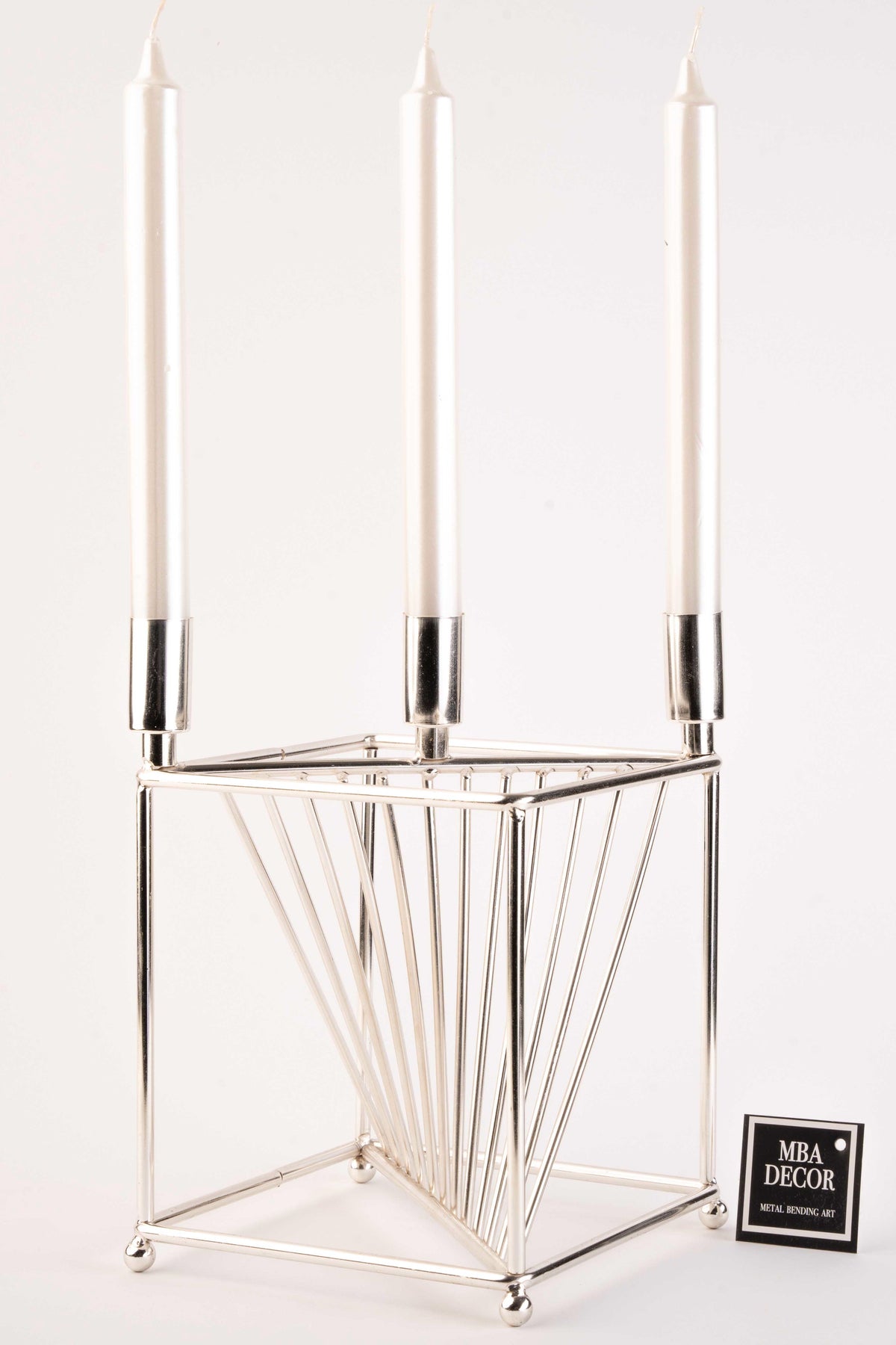 Florya Model Metal Gümüş 3 lü Şamdan Üçlü Mumluk Dekoratif Mumluk 20cm Paslanmaz Ev Dekorasyon