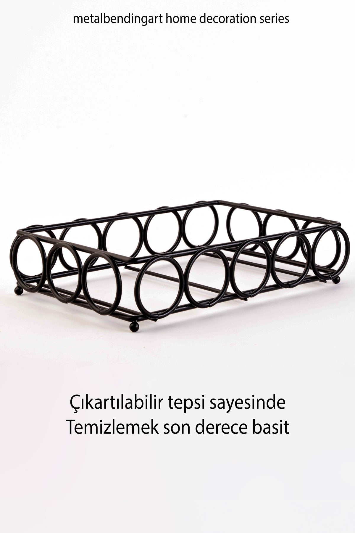 Halka Model 1. Kalite Paslanmaz Siyah Dolu Demir Akrilik Taban Tepsi Sunumluk Organizer Sofra Mutfak