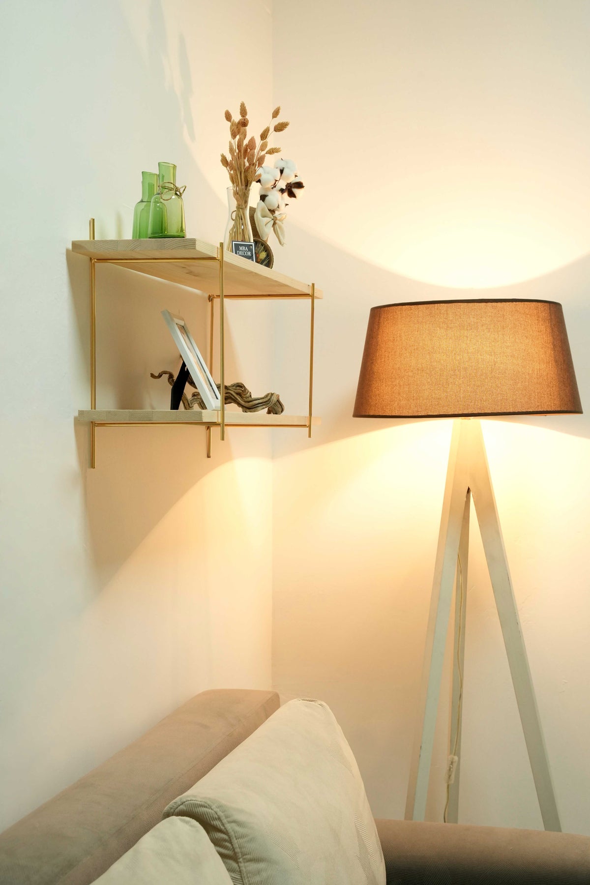 İki Katlı Masif Doğal Ahşap Gold Kaplama Duvar Rafı Kitaplık Düzenleyici Büyük Boy DoubleShelf 80x20