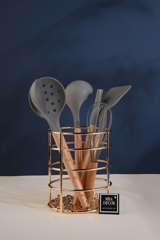 Gold Metal Kepçelik Kaşıklık Büyük Boy Organizer Düzenleyici Sofra Mutfak Dekorasyon 15x18cm
