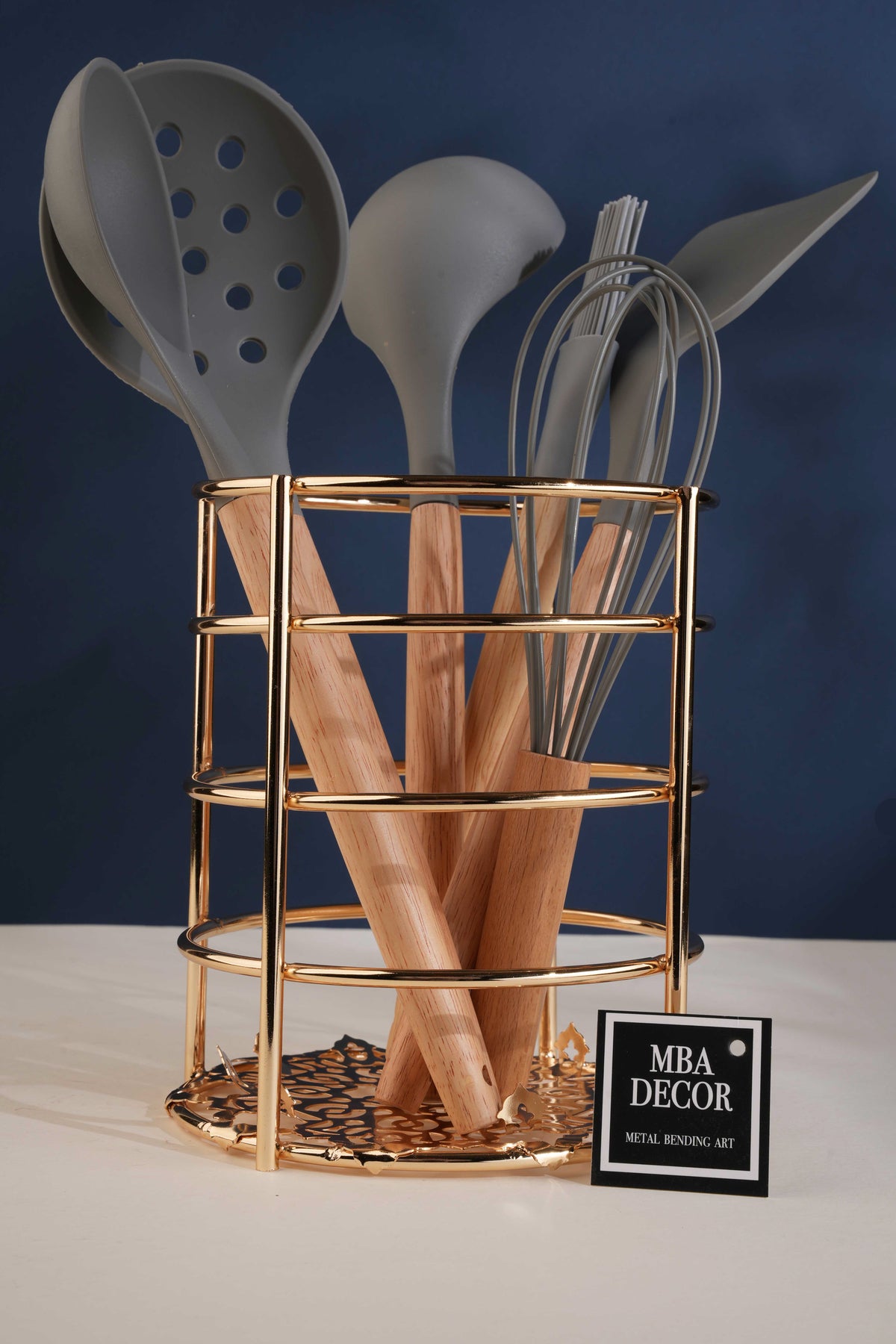 Gold Metal Kepçelik Kaşıklık Büyük Boy Organizer Düzenleyici Sofra Mutfak Dekorasyon 15x18cm