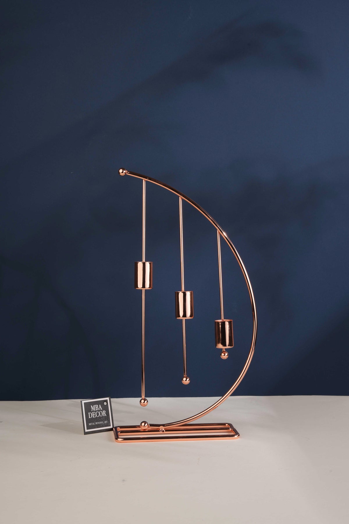 Nota Model Metal 3 Lü Şamdan Üçlü Mumluk Dekoratif Mumluk 25cm Parlak Bronz Kaplama Ev Dekorasyon