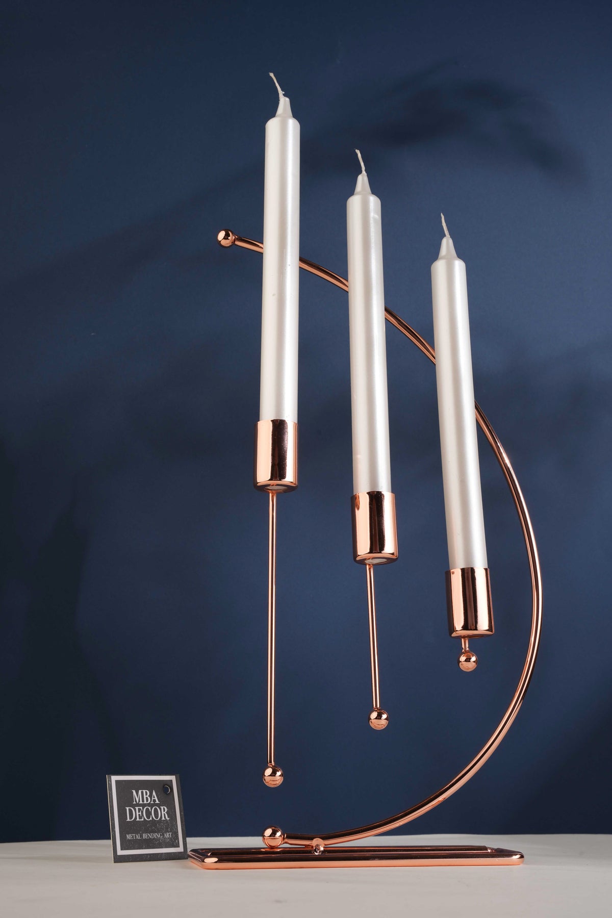 Nota Model Metal 3 Lü Şamdan Üçlü Mumluk Dekoratif Mumluk 25cm Parlak Bronz Kaplama Ev Dekorasyon