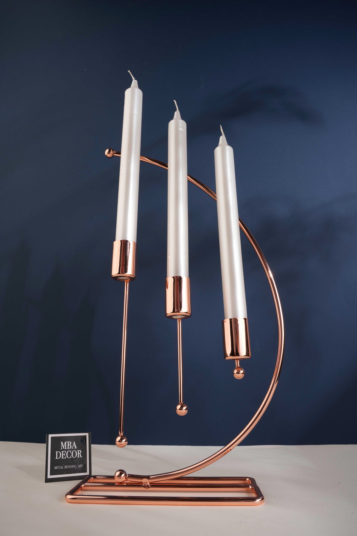 Nota Model Metal 3 Lü Şamdan Üçlü Mumluk Dekoratif Mumluk 25cm Parlak Bronz Kaplama Ev Dekorasyon