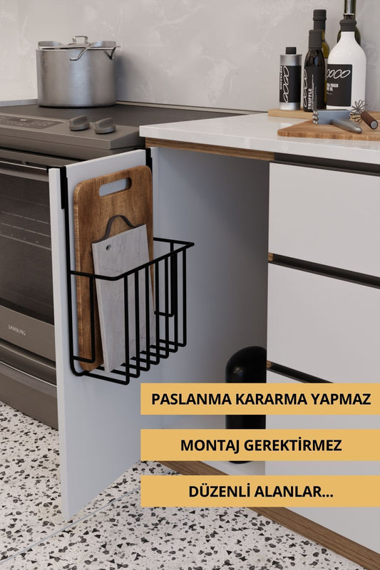 Siyah Çok Amaçlı Düzenleyici - Mutfak Dolabı Tezgah ve Evye Altı Kapak Askısı - Organizer