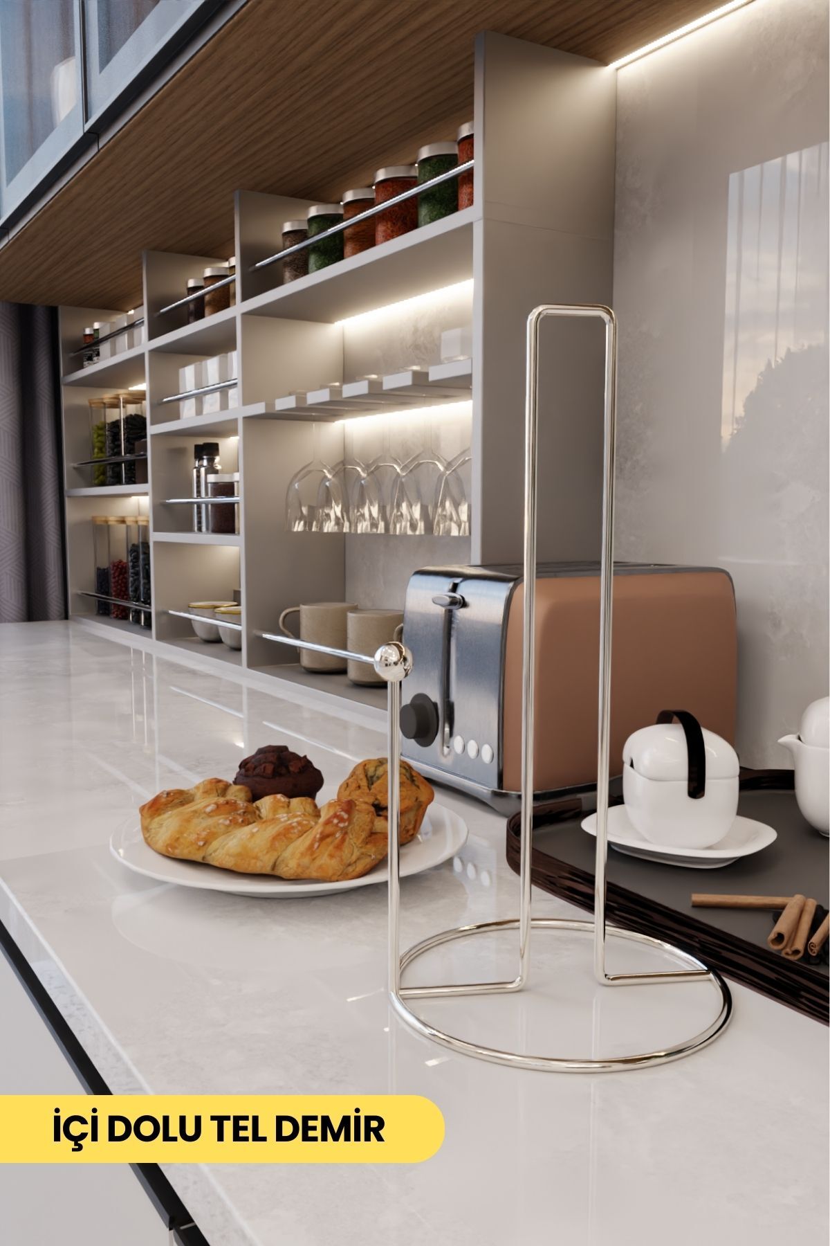 Gümüş Harmony Kağıt Havluluk Ergonomik Tasarım Modern Mutfak Sofra Aksesuarı Paslanmaz Peçetelik