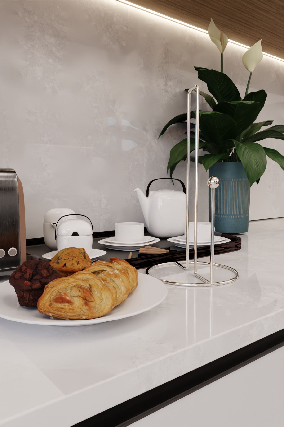 Gümüş Harmony Kağıt Havluluk Ergonomik Tasarım Modern Mutfak Sofra Aksesuarı Paslanmaz Peçetelik