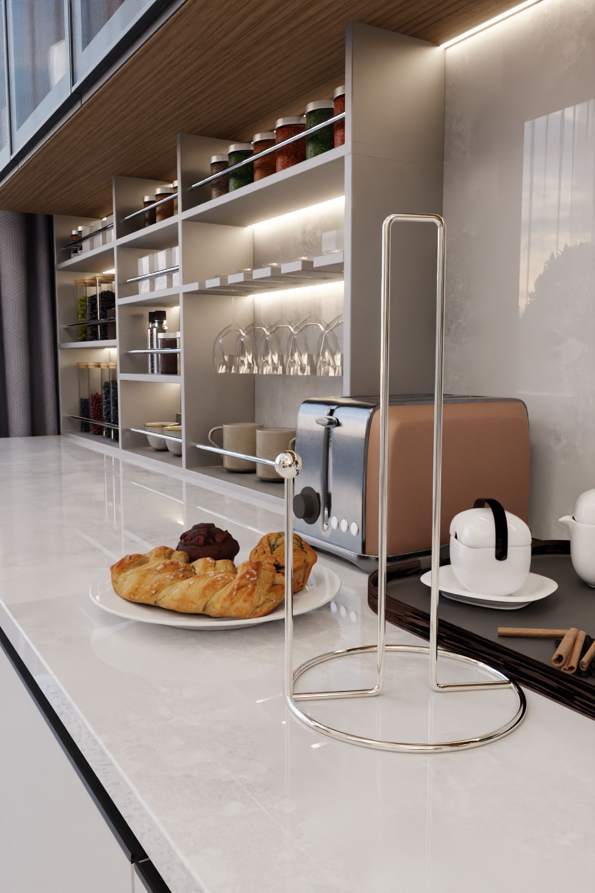 Gümüş Harmony Kağıt Havluluk Ergonomik Tasarım Modern Mutfak Sofra Aksesuarı Paslanmaz Peçetelik