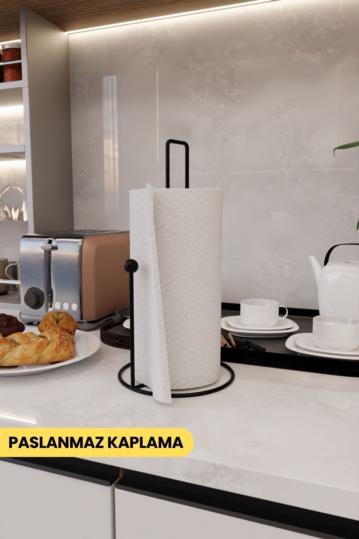 Siyah Harmony Kağıt Havluluk Ergonomik Tasarım Modern Mutfak Sofra Aksesuarı Paslanmaz Peçetelik