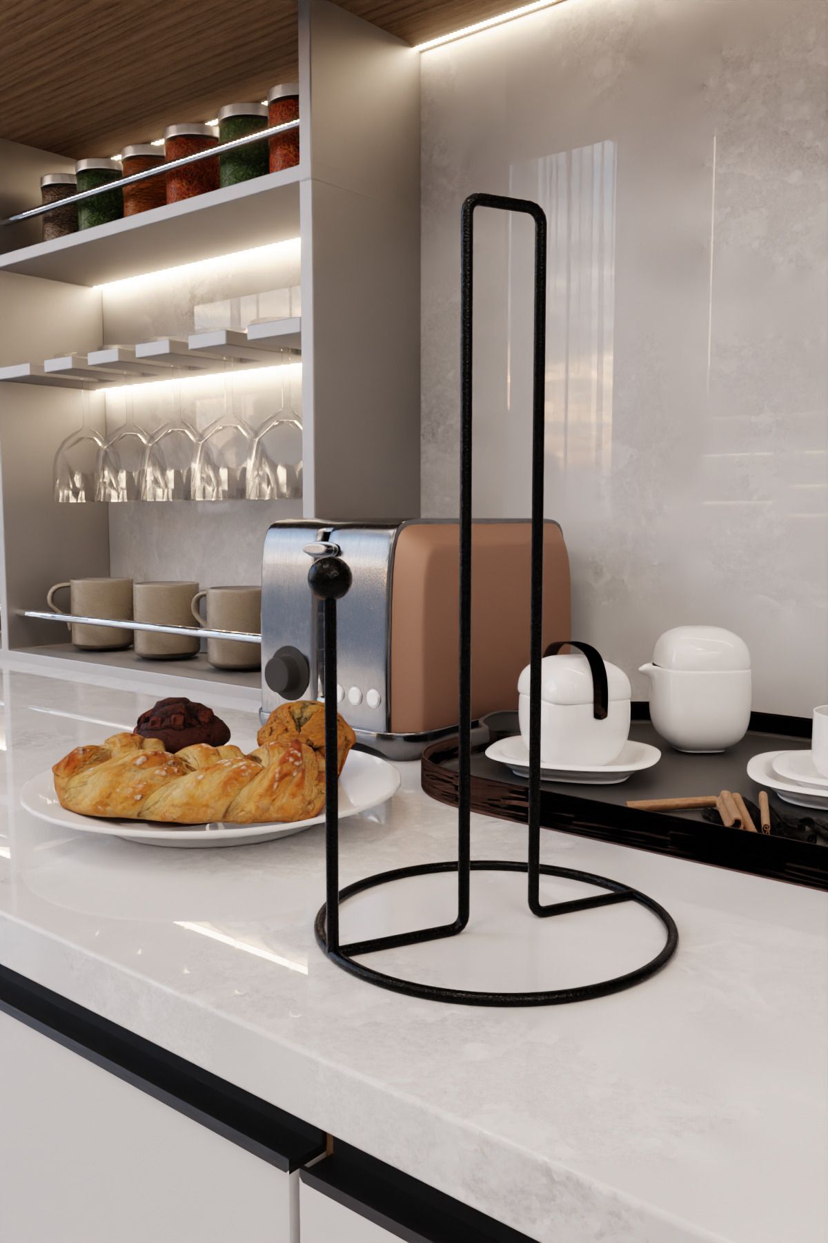 Siyah Harmony Kağıt Havluluk Ergonomik Tasarım Modern Mutfak Sofra Aksesuarı Paslanmaz Peçetelik