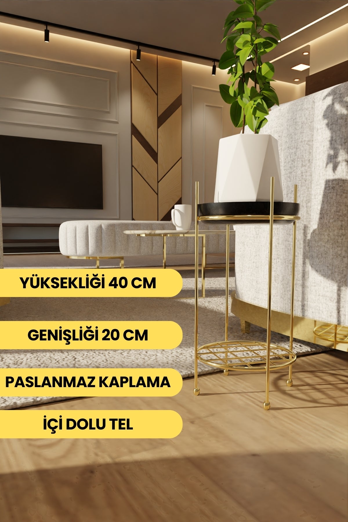 Gold Paslanmaz Metal Ayaklı Çiçeklik - Dekoratif Saksılık & Vazo İçin Şık Tasarım