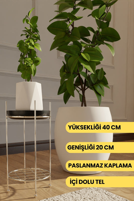 Gümüş Paslanmaz Metal Ayaklı Çiçeklik - Dekoratif Saksılık & Vazo İçin Şık Tasarım