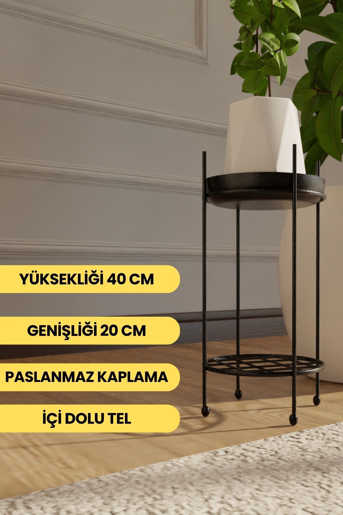 Siyah Paslanmaz Metal Ayaklı Çiçeklik - Dekoratif Saksılık & Vazo İçin Şık Tasarım