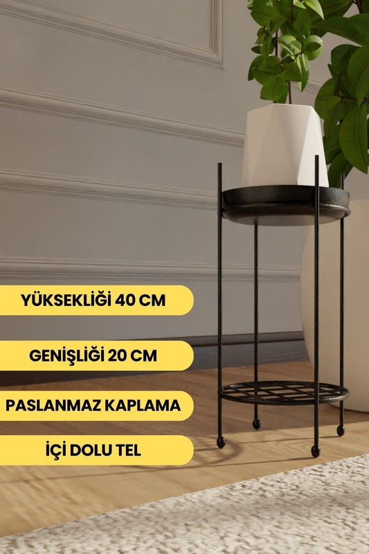 Siyah Paslanmaz Metal Ayaklı Çiçeklik - Dekoratif Saksılık & Vazo İçin Şık Tasarım