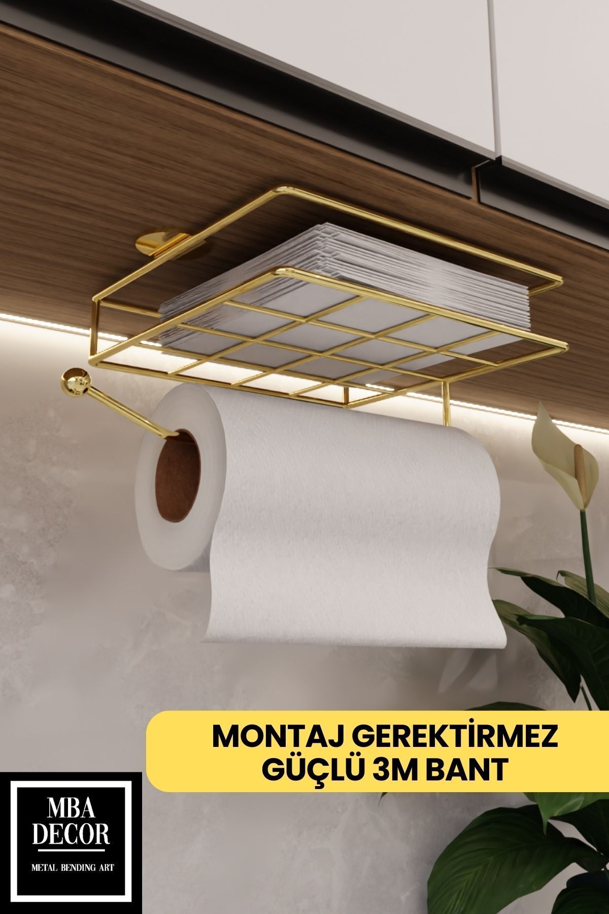 Gold Montajsız Kolay Kurulum Peçetelik & Kağıt Havluluk Ergonomik Tasarım - Modern Mutfak Sofra
