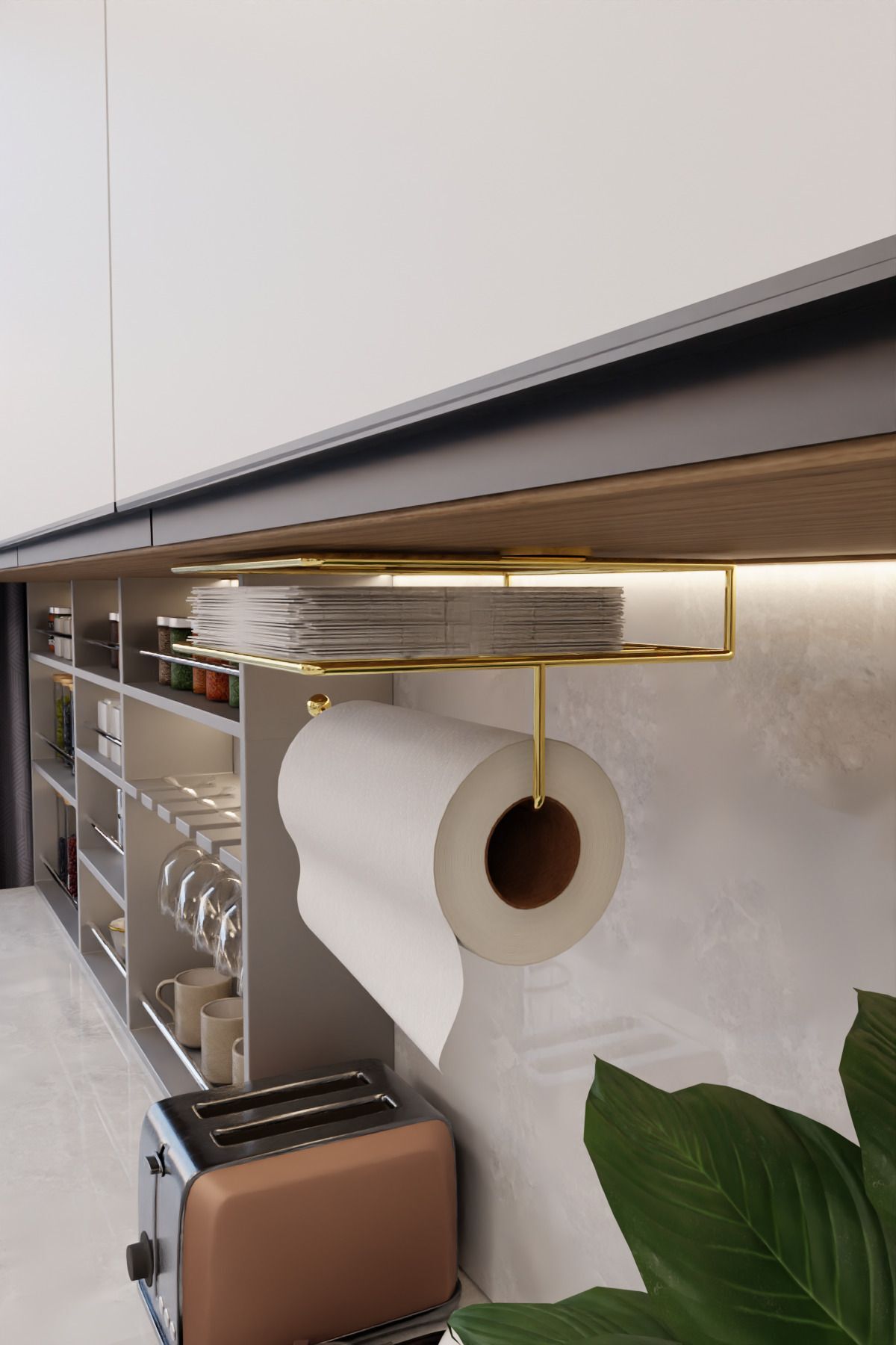 Gold Montajsız Kolay Kurulum Peçetelik & Kağıt Havluluk Ergonomik Tasarım - Modern Mutfak Sofra