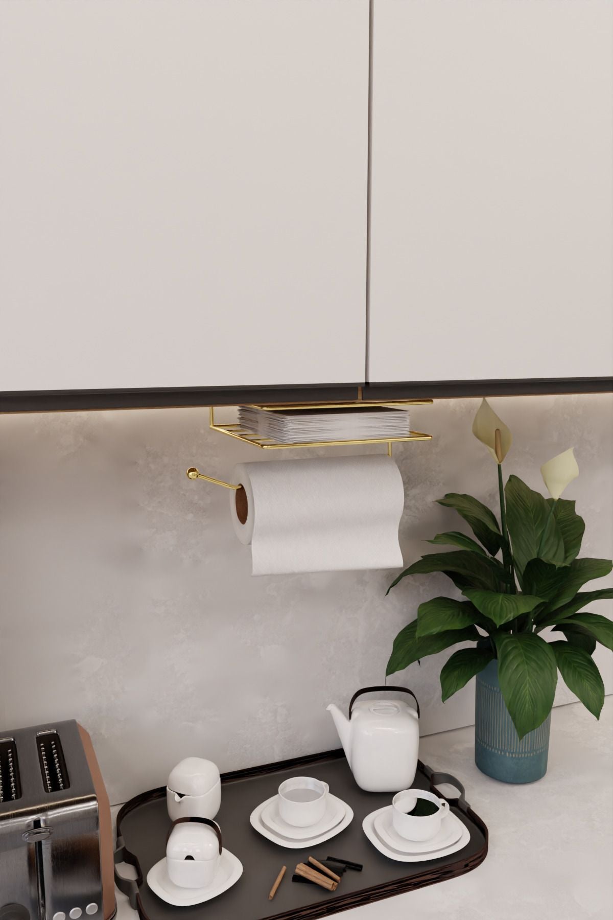 Gold Montajsız Kolay Kurulum Peçetelik & Kağıt Havluluk Ergonomik Tasarım - Modern Mutfak Sofra