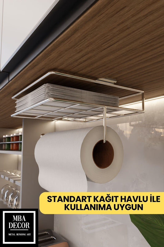 Gümüş Montajsız Kolay Kurulum Peçetelik & Kağıt Havluluk Ergonomik Tasarım - Modern Mutfak Sofra