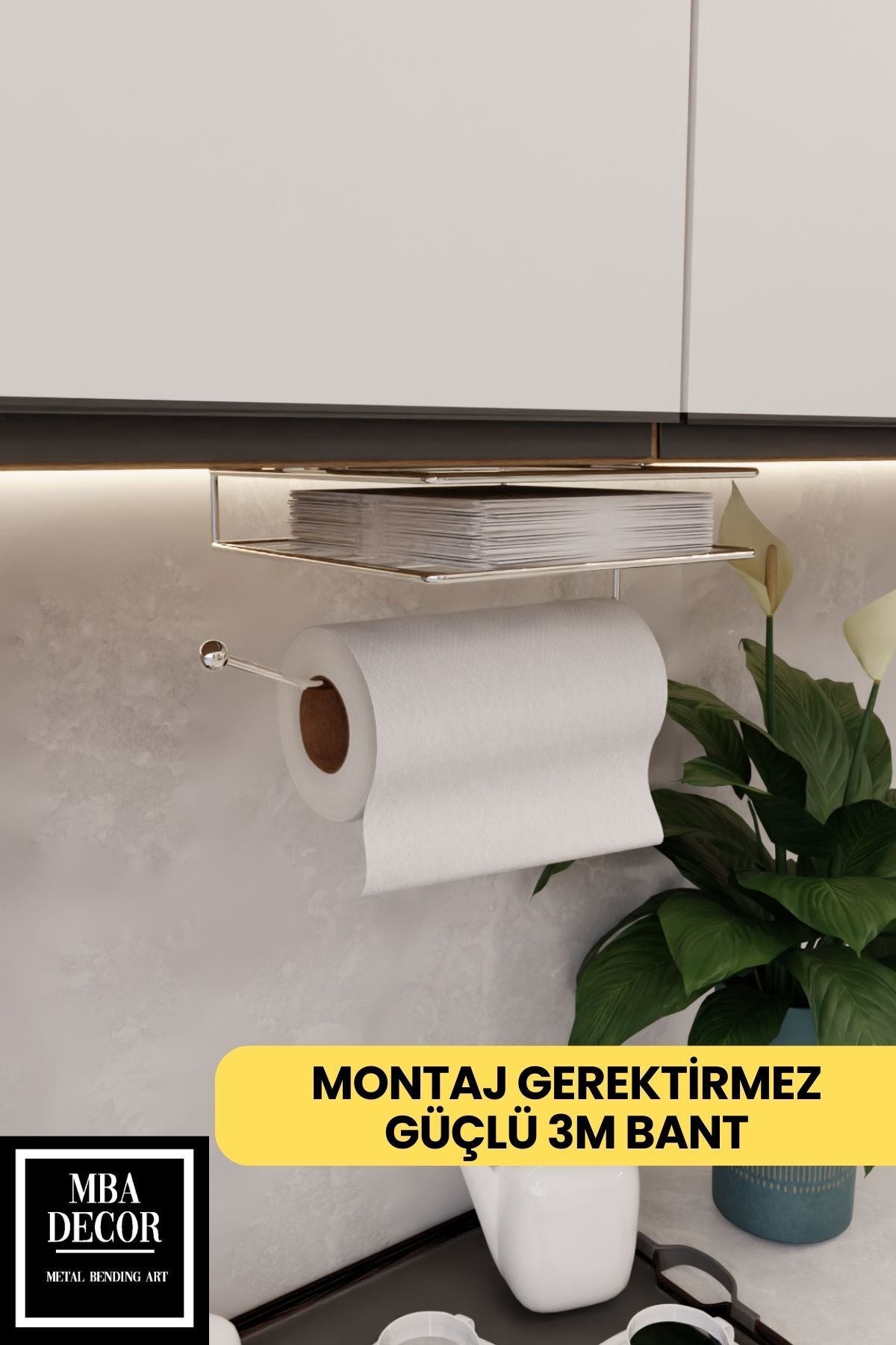 Gümüş Montajsız Kolay Kurulum Peçetelik & Kağıt Havluluk Ergonomik Tasarım - Modern Mutfak Sofra