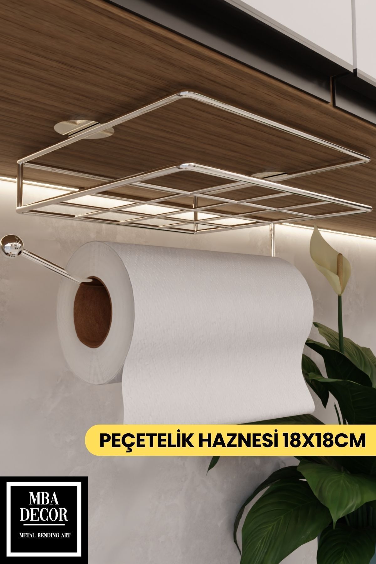 Gümüş Montajsız Kolay Kurulum Peçetelik & Kağıt Havluluk Ergonomik Tasarım - Modern Mutfak Sofra
