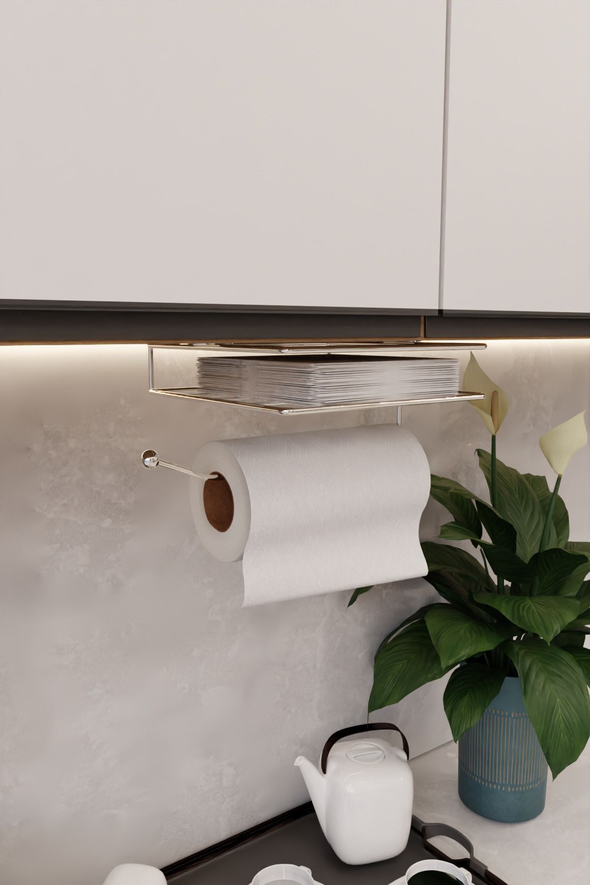 Gümüş Montajsız Kolay Kurulum Peçetelik & Kağıt Havluluk Ergonomik Tasarım - Modern Mutfak Sofra