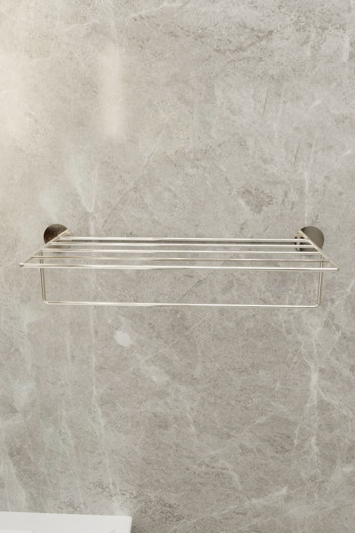 Yapışkanlı Raflı Havluluk - Paslanmaz Gümüş Uzun Havlu Tutacağı Banyo Aksesuarı
