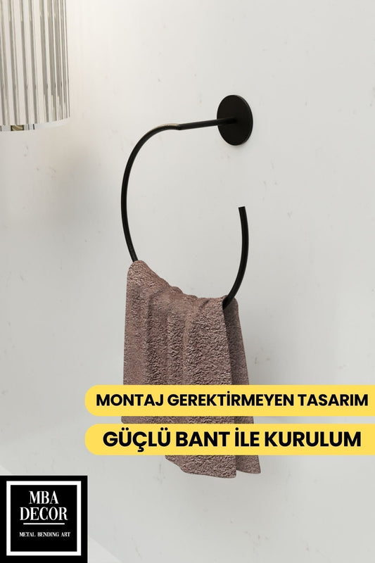 Yakamoz Yapışkanlı Siyah Banyo Askısı Havluluk 15 cm Paslanmaz Metal Havlu Tutacağı, Şık Tasarım