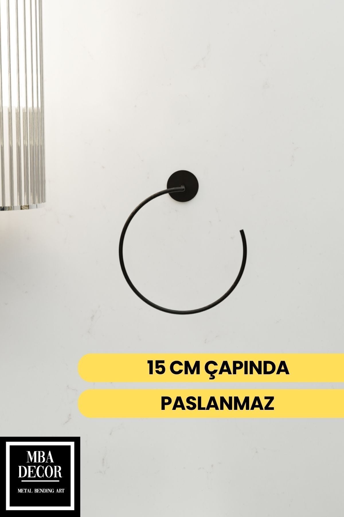 Yakamoz Yapışkanlı Siyah Banyo Askısı Havluluk 15 cm Paslanmaz Metal Havlu Tutacağı, Şık Tasarım