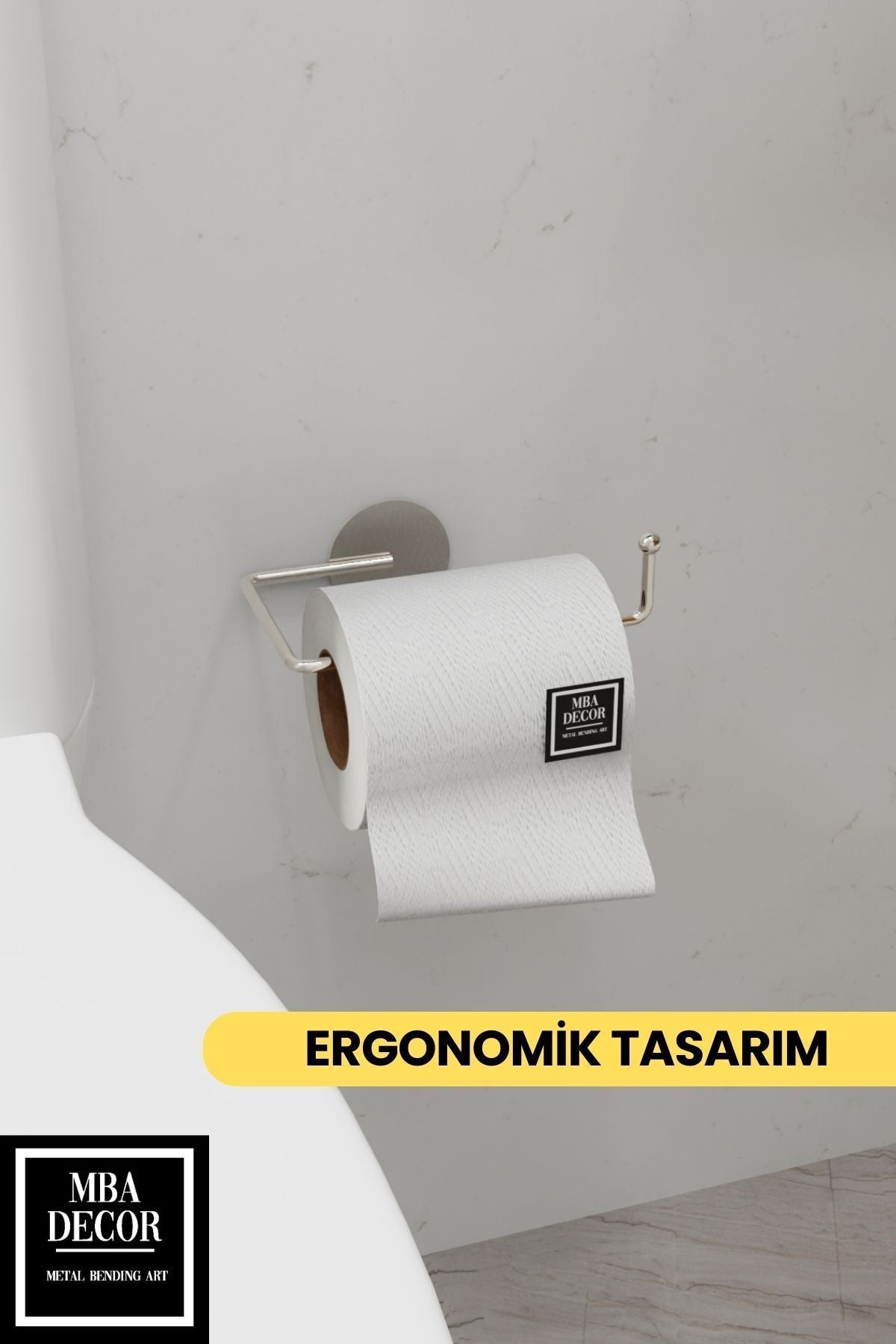 Gümüş Şıklığı ile Montaj Gerektirmeyen Tuvalet Kağıtlığı Ergonomik Tasarım Wc Kağıtlık Askısı