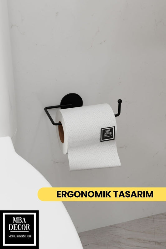 Siyah Şıklığı ile Montaj Gerektirmeyen Tuvalet Kağıtlığı Ergonomik Tasarım Wc Kağıtlık Askısı