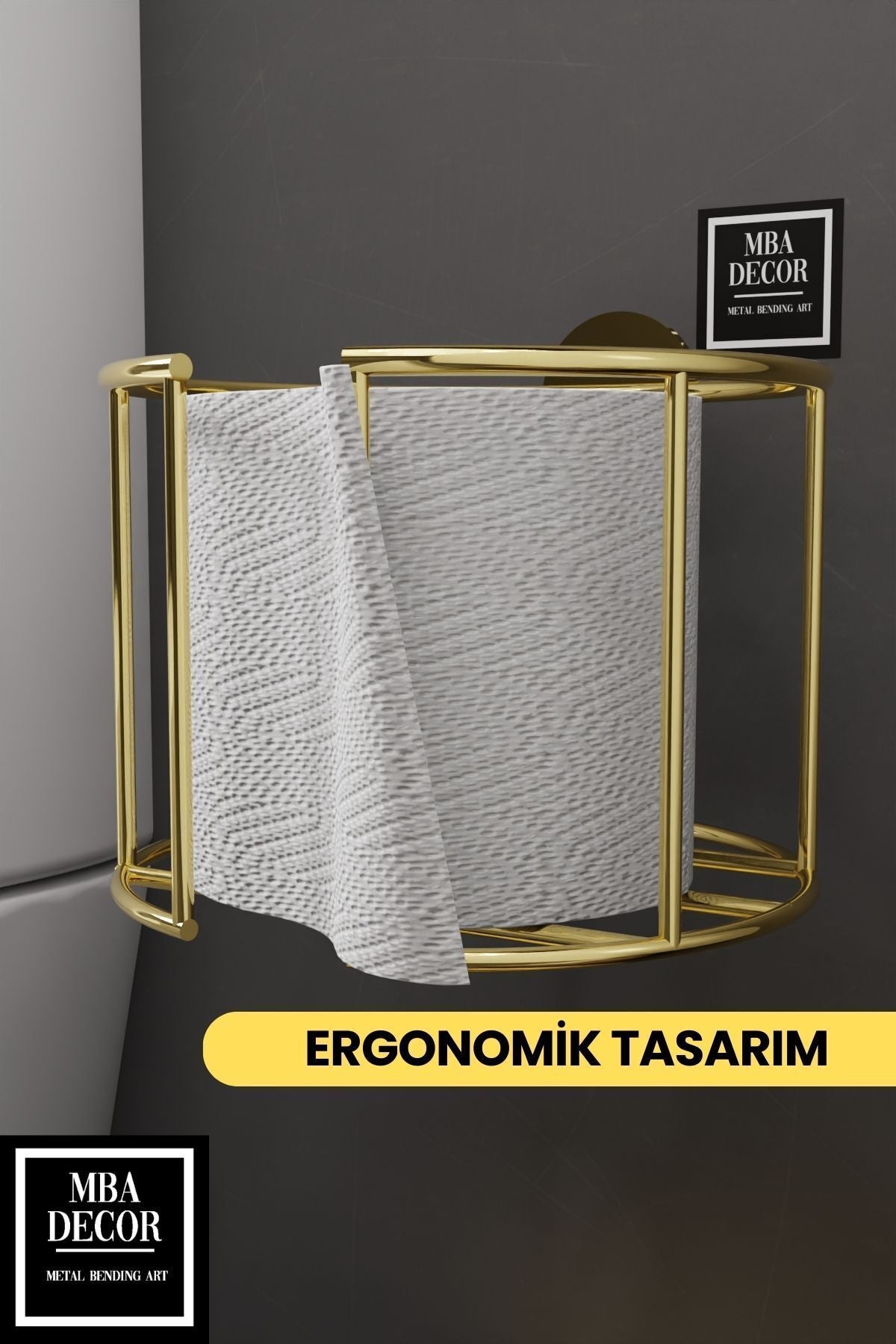 Lüksay Model Gold Montaj Gerektirmeyen Tuvalet Kağıtlığı Ergonomik Tasarım Wc Kağıtlık Askısı