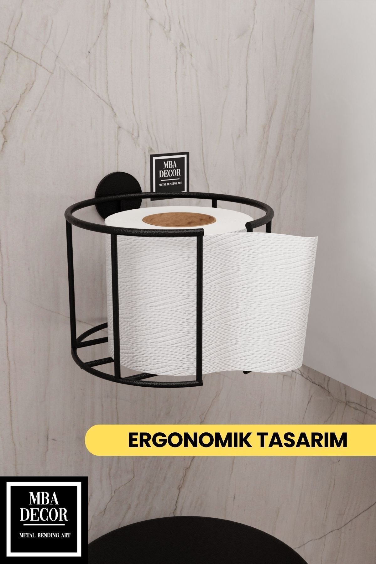 Lüksay Model Siyah Montaj Gerektirmeyen Tuvalet Kağıtlığı Ergonomik Tasarım Wc Kağıtlık Askısı