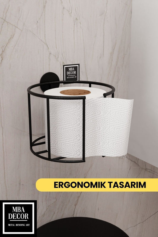 Lüksay Model Siyah Montaj Gerektirmeyen Tuvalet Kağıtlığı Ergonomik Tasarım Wc Kağıtlık Askısı