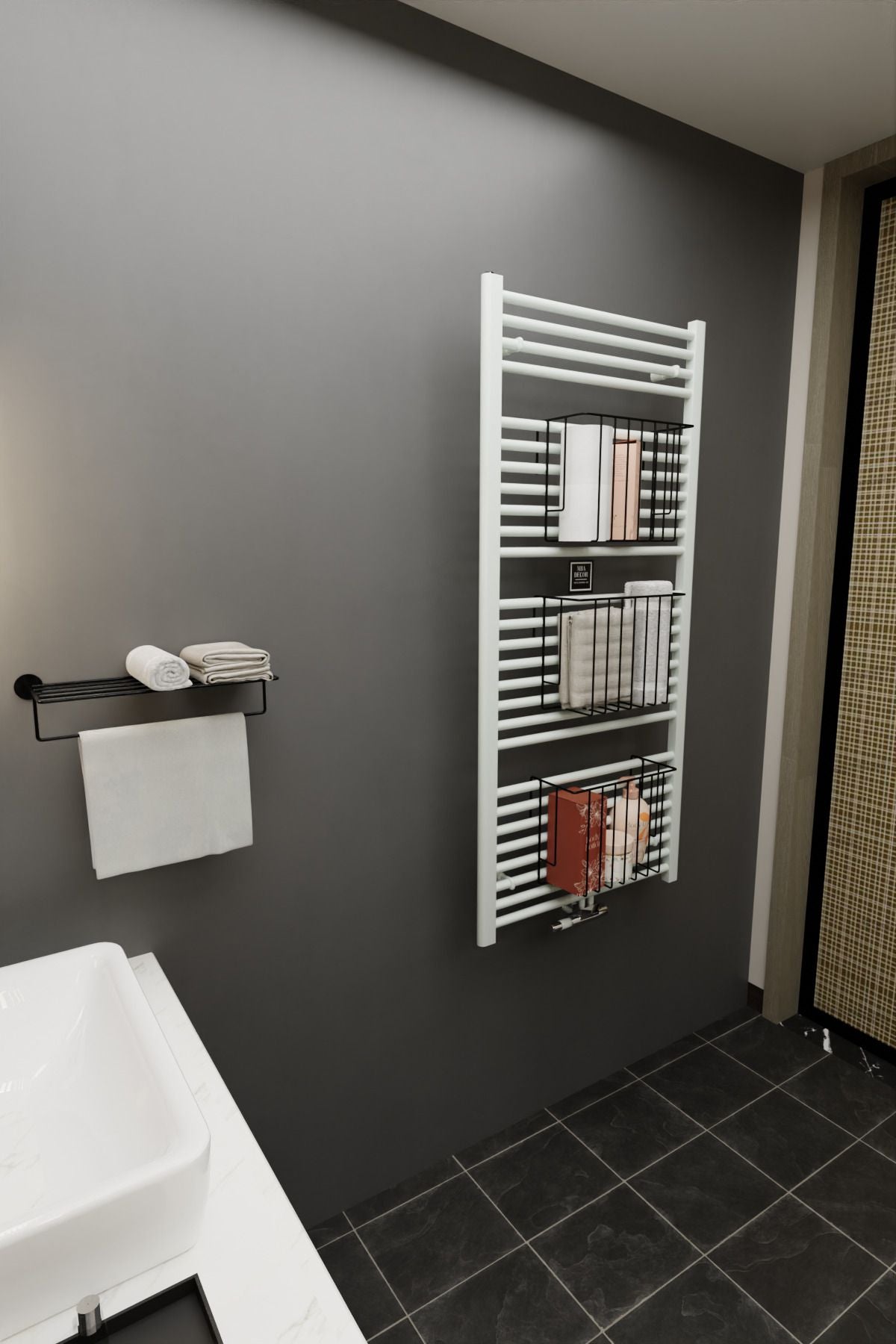 Siyah Havlupan Düzenleyici Asılabilir Organizer Banyo Havluluk Tuvalet Kağıdı 30x28x10cm
