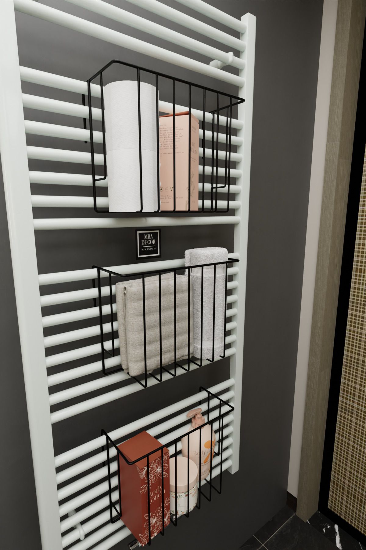 Siyah Havlupan Düzenleyici Asılabilir Organizer Banyo Havluluk Tuvalet Kağıdı 30x28x10cm