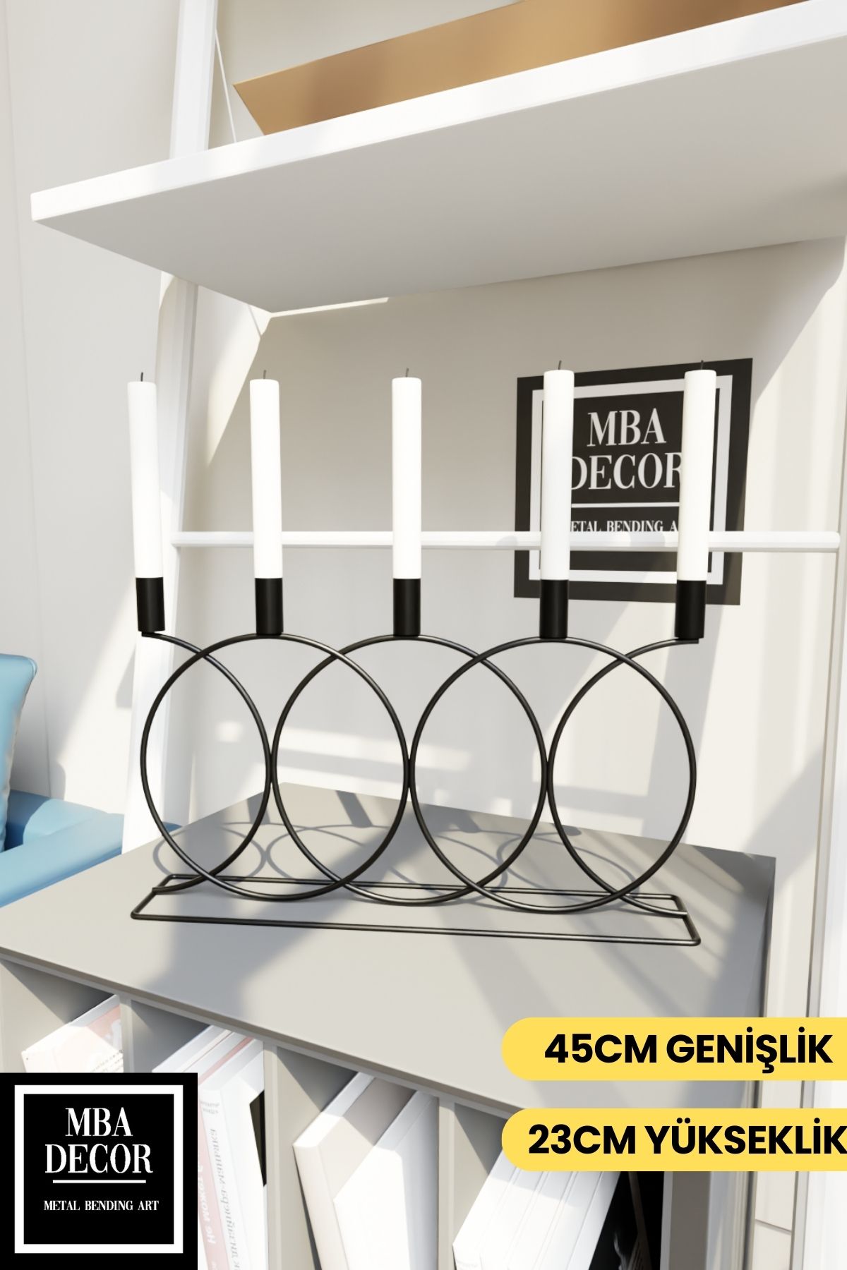 Metal Siyah Double Geometri 45cm Masaüstü Şamdan Mumluk Dekoratif Mumluk Paslanmaz Ev Dekorasyon