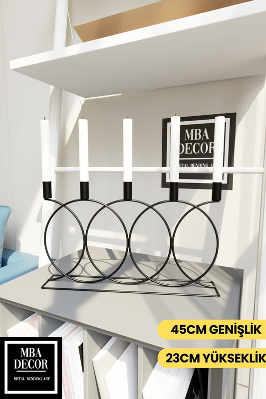 Metal Siyah Double Geometri 45cm Masaüstü Şamdan Mumluk Dekoratif Mumluk Paslanmaz Ev Dekorasyon