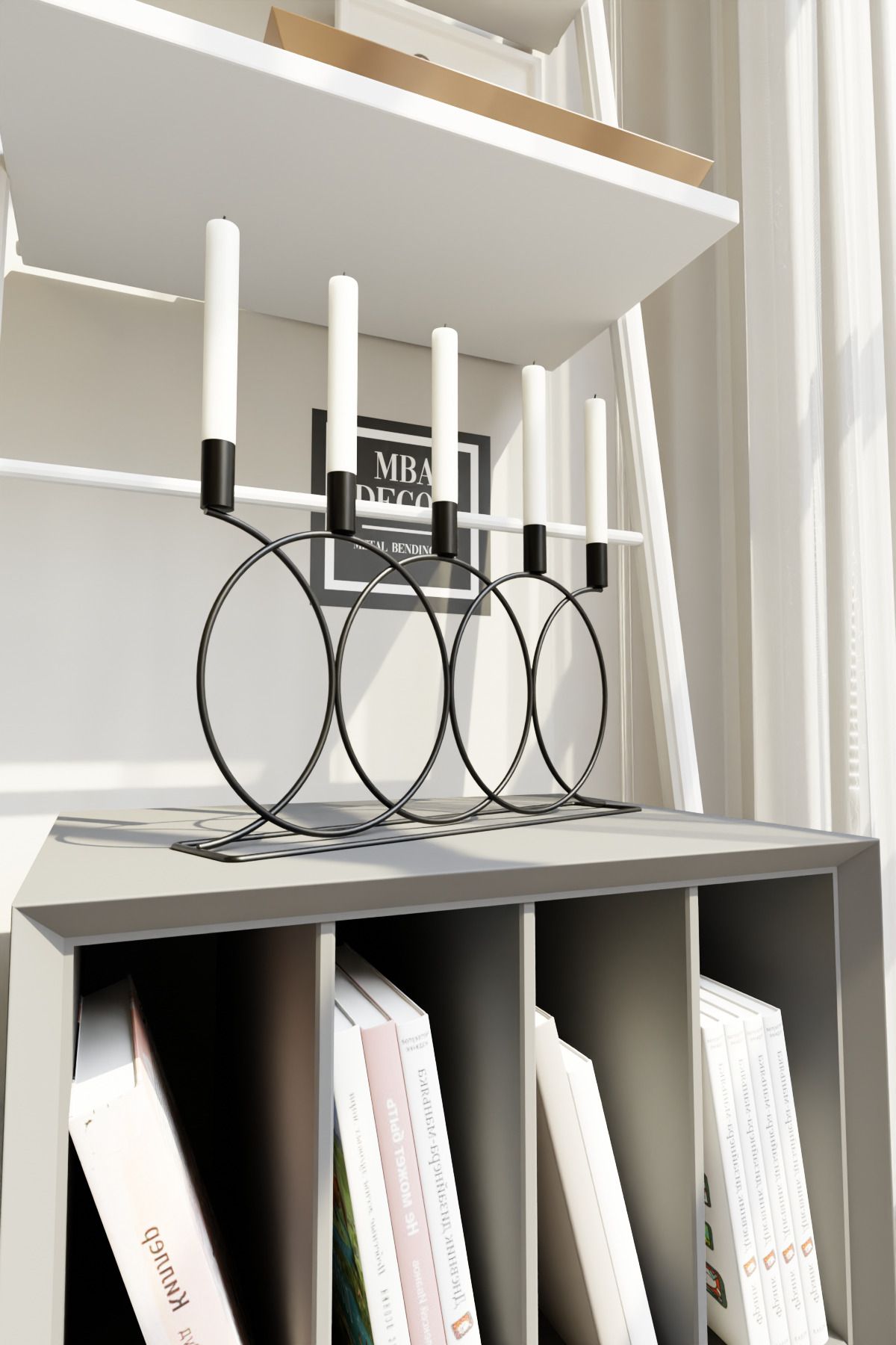 Metal Siyah Double Geometri 45cm Masaüstü Şamdan Mumluk Dekoratif Mumluk Paslanmaz Ev Dekorasyon
